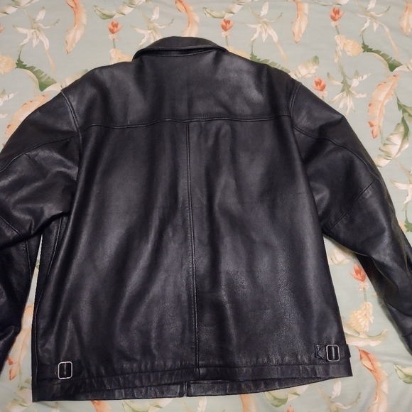 GAP Heavy Leather Jacket Mens XXL Black Zip Quilted Lining Bomber Biker Jacket - Picture 7 of 12